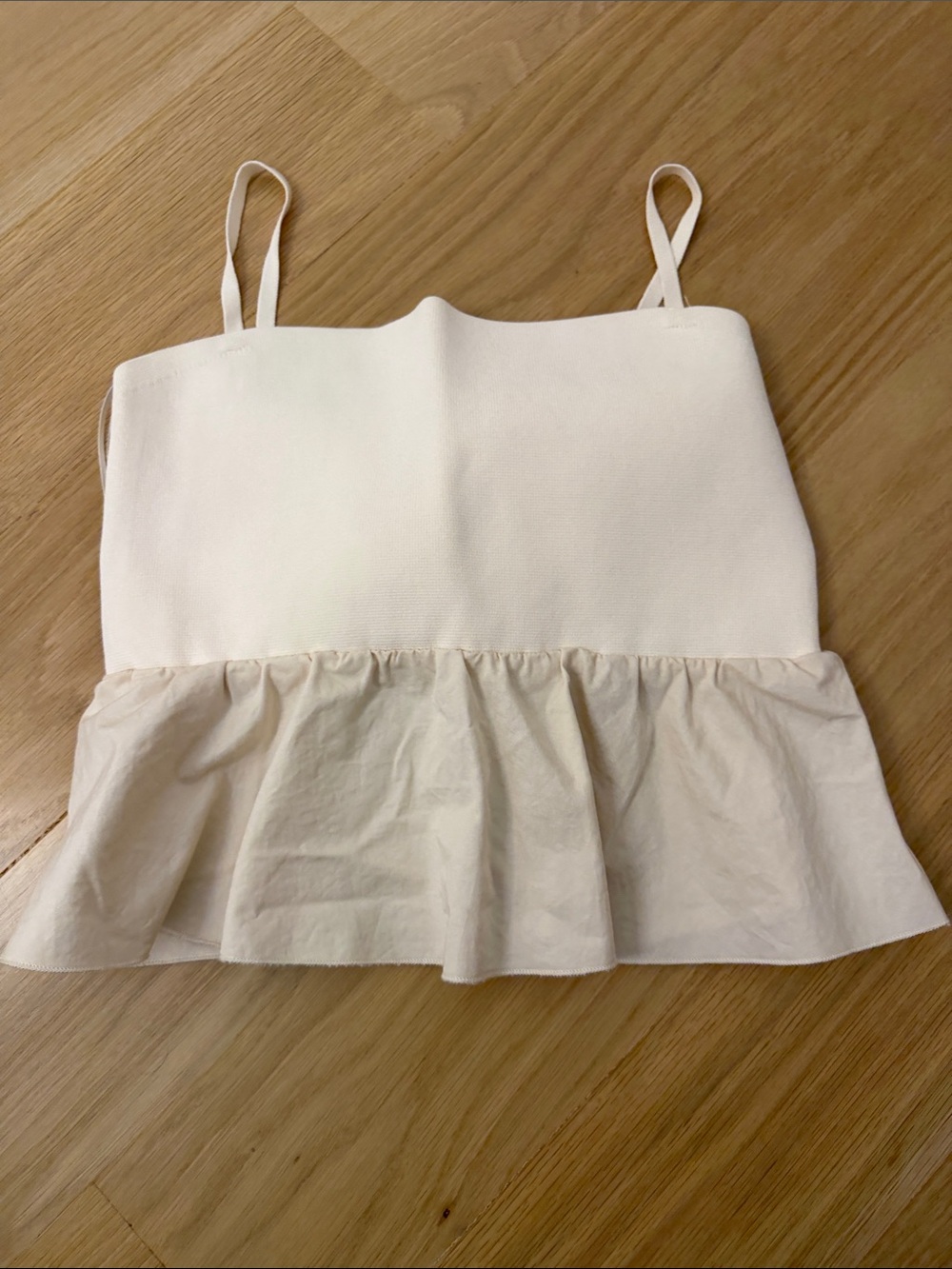 Zara Cream Ruffle-Hem Spaghetti Strap Camisole with back bow